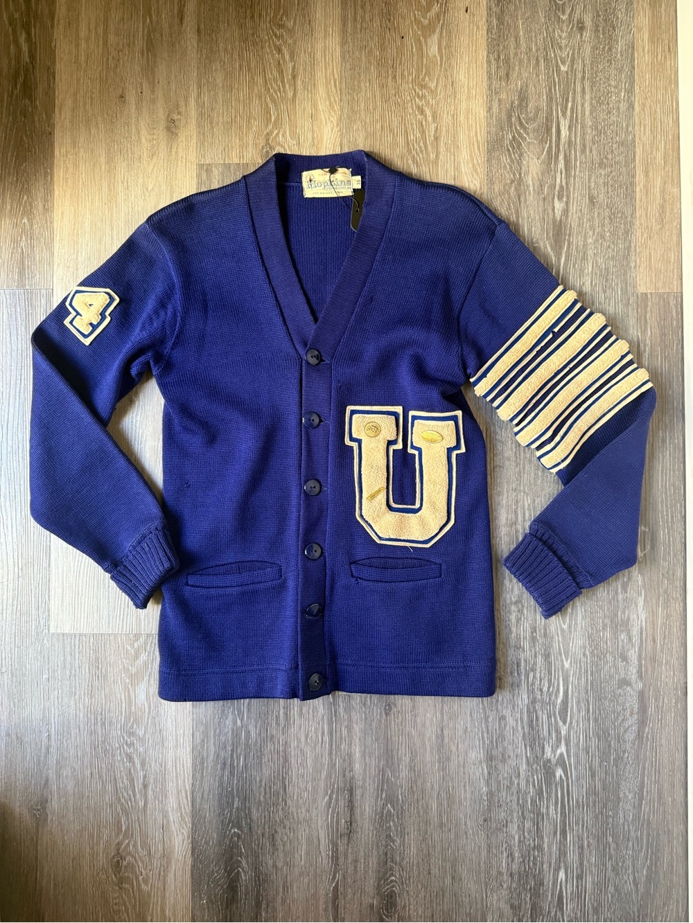 Vintage Navy Blue Varsity Cardigan with Letter U Letterman’s Sweater Size Small